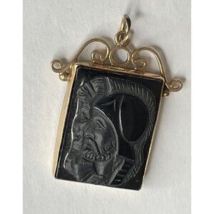 14K Gold Venus & Mars Black Stone Carved Cameo Pendant